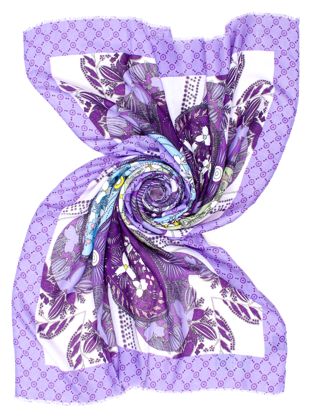 STOLA STAMPA HEARTS AND FLOWER, 75X185 - PURPLE